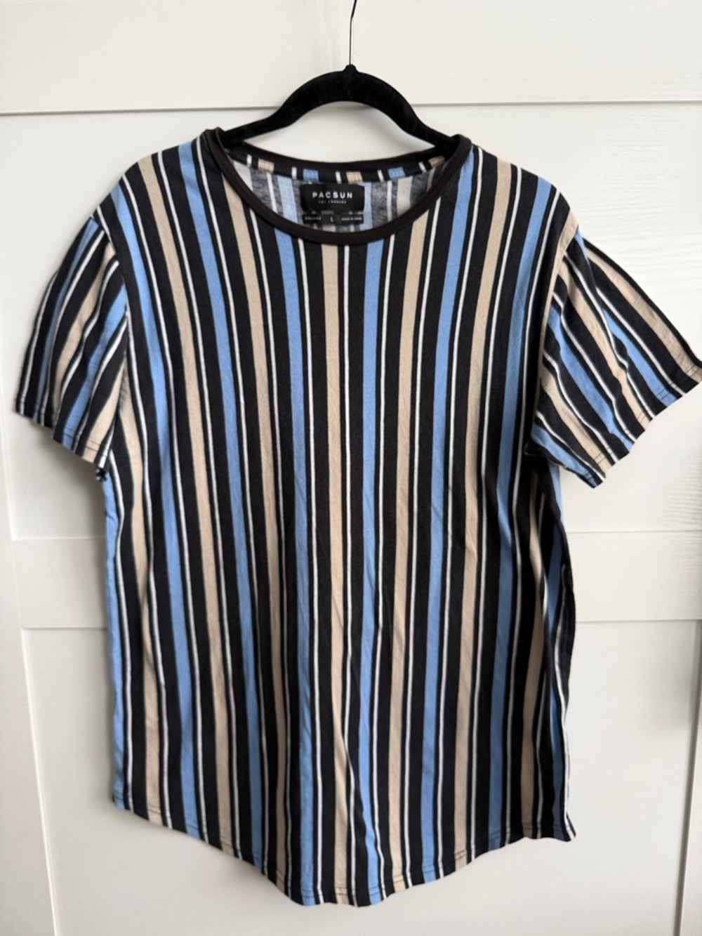 PacSun Vertical Stripe Short-Sleeve Tee in Blue, Black & Tan